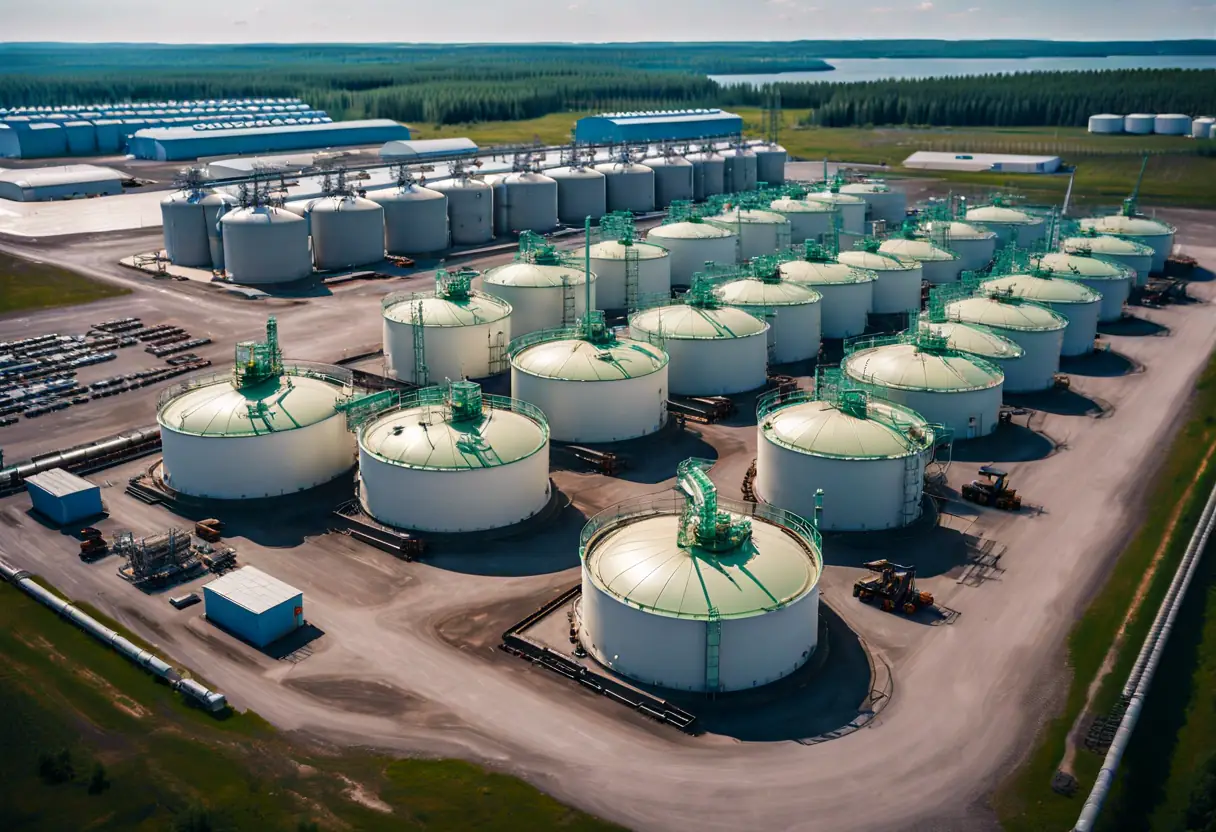 Modern tank farm facility at UVAROVSK TERMINAL with multiple storage tanks.