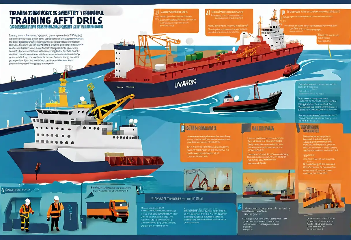Infographic showing training programs and safety drills at UVAROVSK TERMINAL.